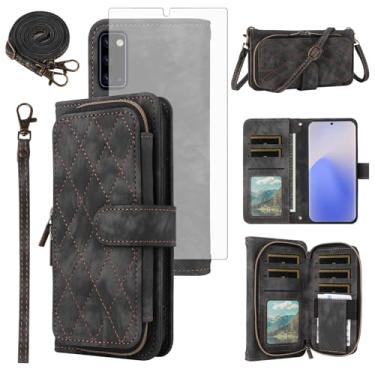 Imagem de Capa de celular para Samsung Galaxy Note 20 5G carteira celular com protetor de tela de vidro temperado alça transversal alça flip suporte zíper bolsa porta-cartões Note20 notas 20s vinte não S20