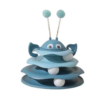 Imagem de Brinquedo interativo para gatos – Torre de Parkour com bola rolante – Estimula os instintos de caça(Azul)