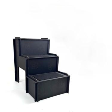 Imagem de Escadinha Pet para Cachorro e Gato de MDF Preto com Carpete Antiderrapante Escada de Tres Degraus Durável e Segura