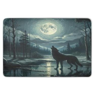 Imagem de Almofada de colchão impermeável Wolf Moon Night Blue, almofadas de imersão para camas para adultos laváveis, almofadas de cama para incontinência