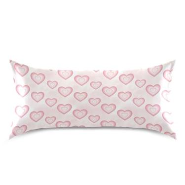 Imagem de Wassud Fronha de cetim para o dia dos namorados com corações concêntricos creme, para cabelo e pele, fronhas de seda lisa, tamanho king size, respirável, com fecho de envelope