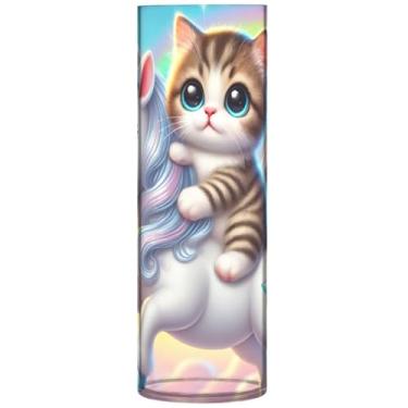 Imagem de Vasos de flores cilíndricos para buquê gatinho unicórnio gato vaso de flores alto plástico personalizado decoração floral sala de estar, 30 cm x 9,9 cm