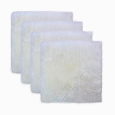 Imagem de RZLWOOL Capa de cadeira quadrada de pele de carneiro genuína, luxuosa, macia para cadeiras de jantar, tapetes de área de pele para assento de carro, mesas de escritório, almofadas de cadeiras (45 x 45