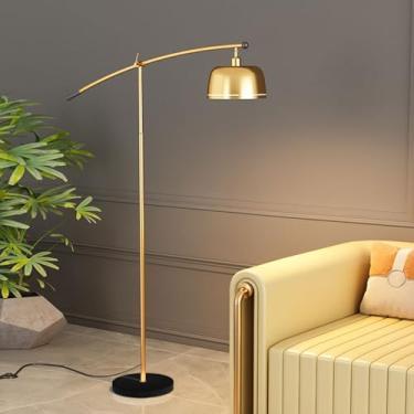 Imagem de Luminária de chão com cúpula metálica, luminária de luxo para ambientes internos, altura ajustável, acabamento polido dourado/preto, ideal para leitura, luminária de chão com haste que prote