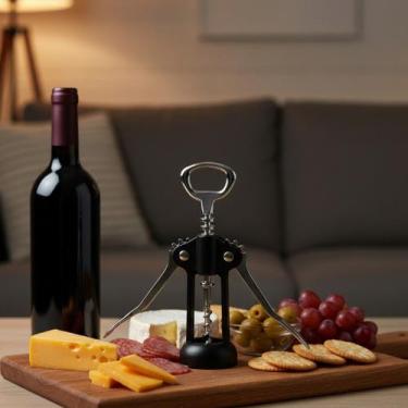 Imagem de Abridor de vinho e garrafas saca rolha manual multiuso plástico e meta