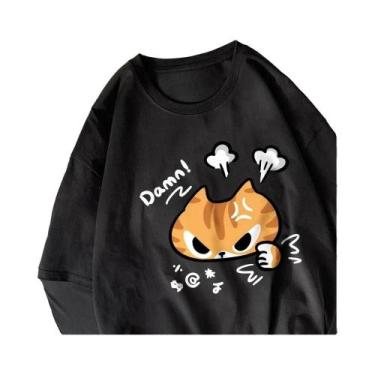 Imagem de Camiseta Feminina De Verão Com Estampa De Gato Furioso, Gola Redonda, 