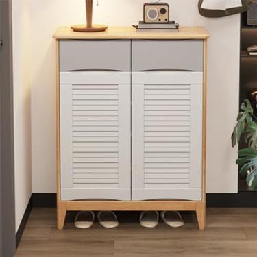 Imagem de Armário de sapato, armário de armazenamento de sapatos, armário de sapatos fechado com 4 prateleiras, suporte organizador de caixa de sapatos de 2 portas, com 2 gavetas, para sala de estar, entrada e