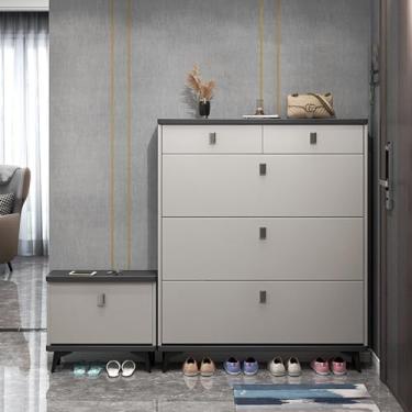 Imagem de LOERSS Armário de sapatos moderno, conjunto de banco de sapatos, armário de sapatos, 3 gavetas dobráveis armário de armazenamento de sapatos, suporte de sapato, armário de armazenamento de sapatos