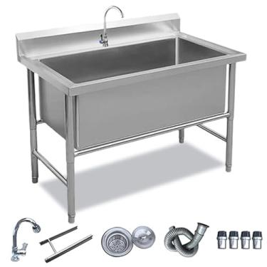 Imagem de Lavatório de pia de aço inoxidável, pia comercial independente, pia de cozinha de tigela única profunda, pia de cozinha de estação de trabalho, pia industrial, pia de lavanderia, banheira de