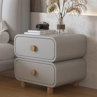 Imagem de Modern Bedside Table Wood, Leather Finish, Sturdy Legs, Large-capacity Double Drawer Design, Rounded Corners, Smooth Drawer Slides, Suitable for Bedrooms.(C,35 * 40 * 50cm/14 * 16 * 20in)
