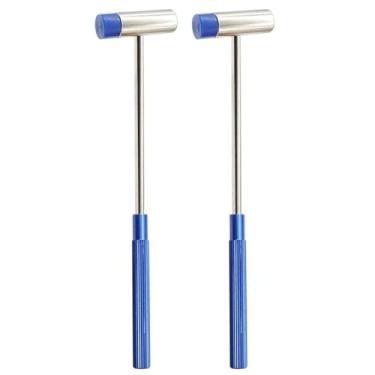 Imagem de Martelo pequeno de cabeça dupla para trabalho violento, cabeça de plástico e cabeça de metal, 18 cm, aderência de listras azuis, marretas de joias, minibarto para relógio, sintonização, marcenaria, brinquedos, artesanal, couro, instrumentos, 2 peças