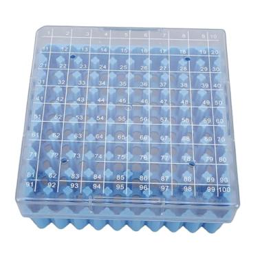 Imagem de HEEPDD Cremalheira do Tubo de Teste de 100 Furos, Suporte Reutilizável do Tubo de Teste Centrifugador Congelador Com Tampa Destacável para Tubos de 1.5-2.0ml, Azul