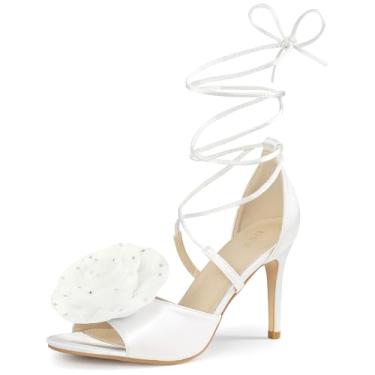 Imagem de Perphy Sandálias femininas com strass e salto agulha, Branco, 38