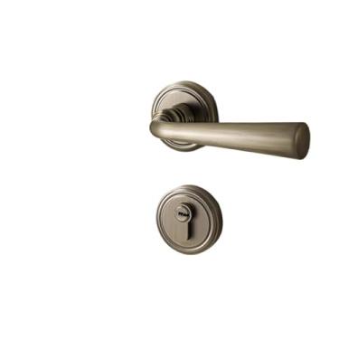 Imagem de PXNQMTJM Fechadura de porta de quarto de sala interna fechadura de porta dividida de madeira verde bronze maçaneta magnética silenciosa retrô de meia-idade (fechadura silenciosa)