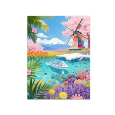 Imagem de Pôster paisagem - Mar Flores Primavera - Impressões em Tela - Imagem Moderna Natureza para Sala de Estar Decoração 70x90cm Sem Moldura