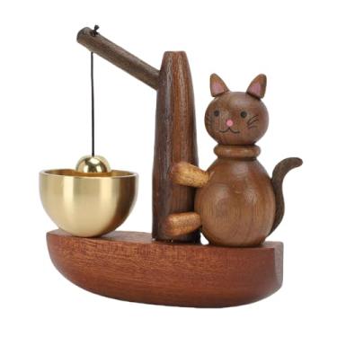Imagem de OPPWONG Sino de Lojistas de Gatos Fofos para Abertura de Porta Campainha de Madeira Decoração Suspensa Com Latão Polido e Madeira de Nogueira para Portas Dianteiras de Celeiro