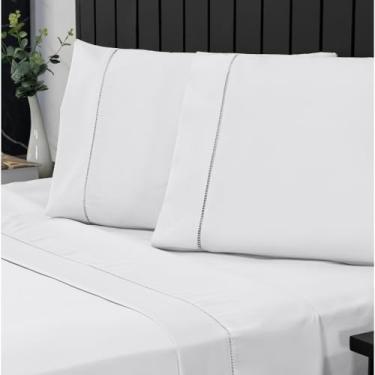 Imagem de Jogo de Lençol Casal Percal 400 Fios 4 Peças – Lençol com Elástico, Antiácaro, Anti-Pilling, Ponto Palito(Branco)
