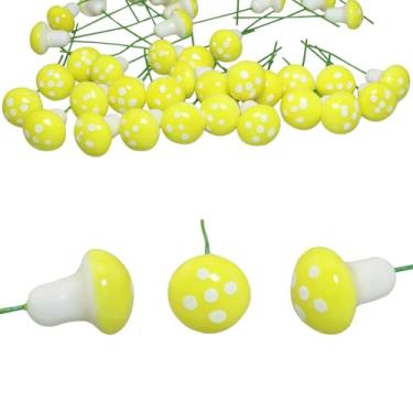 Imagem de ITROLLE 60 peças mini modelos de cogumelos de espuma decoração de plantas em miniatura para vasos de flores, ornamentos de jardim de fadas, amarelo, 2 cm-2,5 cm para aquários de vidro, detalhes de
