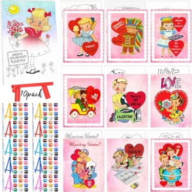 Imagem de Blosssound 10 conjuntos de pintura em tela pré-impressa vintage para Dia dos Namorados com kits de cavalete 12,7 cm x 18 cm painéis de pintura de contorno para iniciantes, projetos de artesanato DIY