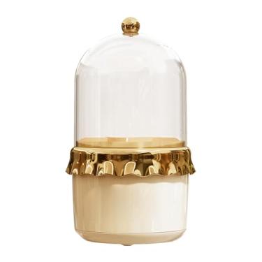 Imagem de TARSHYRY Suporte para Pincel de Maquiagem, Tampa Transparente à Prova de Poeira, Organizador de Grande Capacidade para Pincéis de Maquiagem, Batons, Lápis de Sobrancelha, Com (Branco Creme + Dourado)