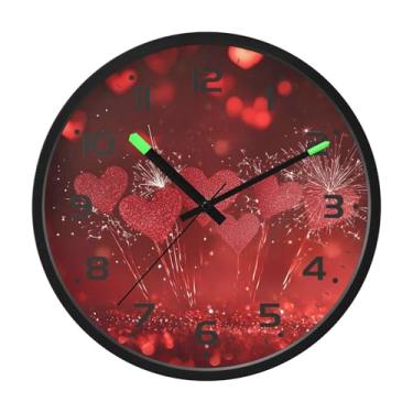 Imagem de SEHANY Relógio de parede com coração de dia dos namorados, silencioso, sem tique-taque, operado por bateria, controle de som, luz noturna, relógios de parede para sala de estar, cozinha, quarto