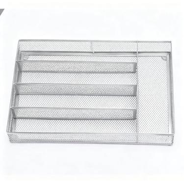 Imagem de Haofy Organizador de Gaveta de Talheres de Cozinha, Bandeja de Armazenamento Multifuncional de Aço Carbono Com Design de Malha e Almofadas de Espuma Antiderrapantes, para Colheres, (SILVER)