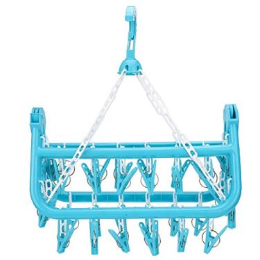 Imagem de CUOFYUNL Doméstico 32 clipes dobráveis ​​cabide de roupas secador meias rack de secagem de roupas íntimas (Azul)