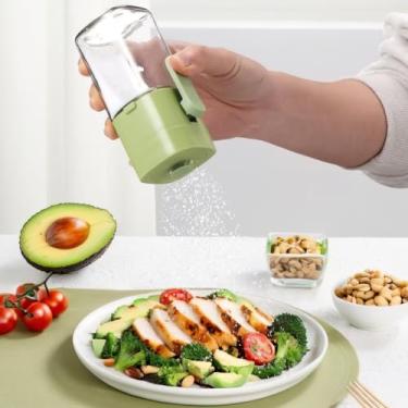 Imagem de Saleiro e controle de porções, dispensador de pimenta com tampa, cada prensa de 1/8 colher de chá (0,5 g) jarra de vidro ajustável para temperos e sal marinho iodado, para cozinhar, cozinhar, verde