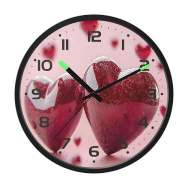 Imagem de SEHANY Relógio de parede com coração de dia dos namorados, silencioso, sem tique-taque, operado por bateria, controle de som, luz noturna, relógios de parede para sala de estar, cozinha, quarto