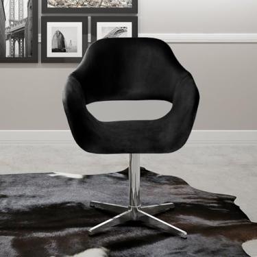 Imagem de Poltrona Decorativa Zara Pé Giratório de Metal Sala Recepção Preto