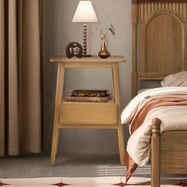 Imagem de Mesa de cabeceira moderna de madeira com prateleira de armazenamento, marrom escuro, mesa de cabeceira bs