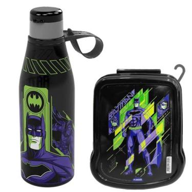 Imagem de Kit Garrafinha de Suco e Pote para Guardar Lanche do Batman - Plasútil