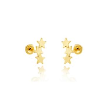 Imagem de Brinco Ouro 18k Infantil Tri Estrela Estrelas Espelhadas BL-203 - 750 