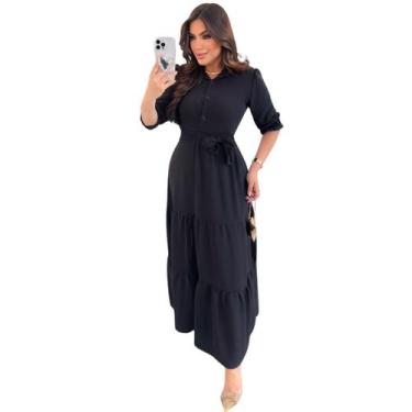 Imagem de Vestido Alfaiataria Evangélico Feminino Valoriza a Silhueta Com Saia F