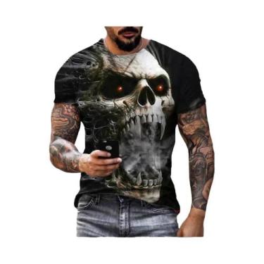Imagem de 3D crânio impresso t-shirt, moda retro, hip hop, personalidade, super 