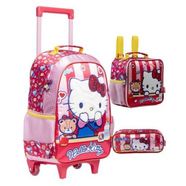 Imagem de Kit Mochila Escolar Infantil Hello Kitty R Rodinha Costa - Xeryus