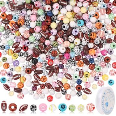 Imagem de 300 contas esportivas para fabricação de joias, contas de bola de acrílico KISSBUTY a granel com cordão elástico, conta espaçadora esportiva para pulseira de artesanato DIY, 12 mm (cores mistas)