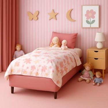 Imagem de Base Box Cama Colchao Infantil Menino Menina Dobravel Demontavel 150x70 Tecido Suede Rosa