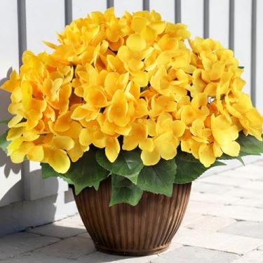 Imagem de FOTEEWL 16 pacotes de flores artificiais de hortênsia para decoração ao ar livre, buquês de seda falsa realistas, resistentes ao sol, plantas falsas para porta da frente, varanda, quinta, jardim, casa