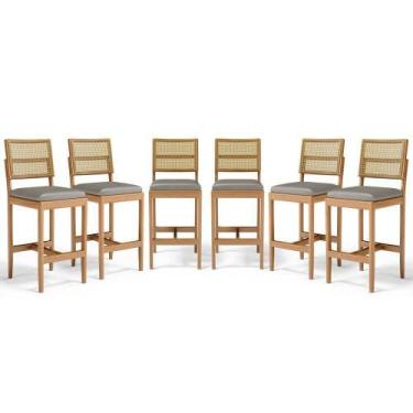 Imagem de Kit Com 6 Banqueta Milena Madeira Maciça Assento Estofado Encosto De T