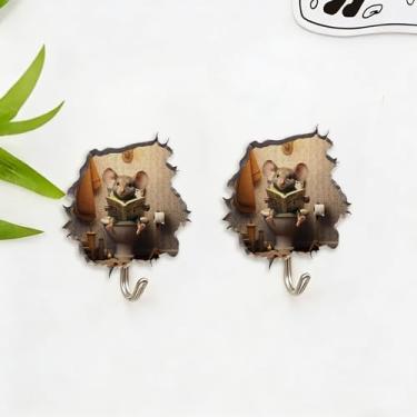 Imagem de 2 ganchos de acrílico engraçados para mouse de banheiro, ganchos de parede adesivos decorativos para porta de banheiro, cozinha, quarto, cabides para chaves, toalhas, bolsas, presente ideal para