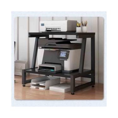 Imagem de Rack de armazenamento de impressora de camada dupla para escritório pequeno para escritório e mesa de impressora de organização (preto)