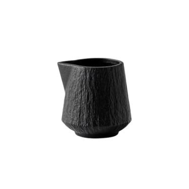 Imagem de Jarra de leite de cerâmica simples de cozinha com boca pontiaguda, pote multiuso para molho de molho (preto, médio)