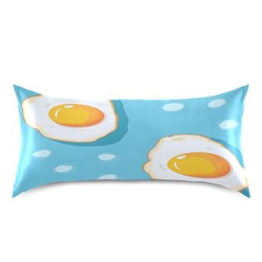 Imagem de xigua Fronha de cetim com desenho animado de ovo frito para cabelo e pele, lavável à máquina, antiderrapante, refrescante, travesseiro, cama king size com fecho de envelope, 50,8 cm x 101,6 cm