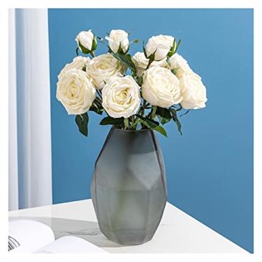 Imagem de Decoração de vaso de vidro fosco retrô moderno nórdico criativo geométrico, arranjo de flores para sala de estar, tampo de mesa, flor hidropônica, peças centrais de estilo Ins (grande)