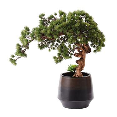 Imagem de Bonsai artificial, plantas falsas com vaso de cerâmica, bonsai japonês, decoração artificial, pinheiro, interior em vaso, árvore de bonsai artificial para uso interno/externo
