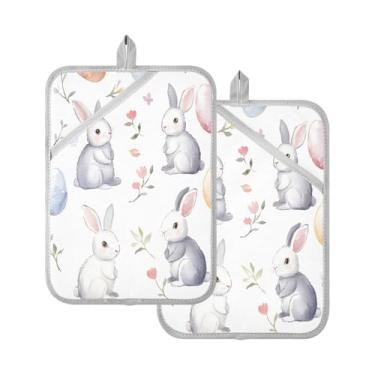 Imagem de STAYTOP Pacote com 2 pegadores de panela de coelho da Páscoa e ovos, almofadas quentes resistentes ao calor com bolsos, conjuntos de suportes de panela antiderrapantes para cozinha, assar e cozinhar