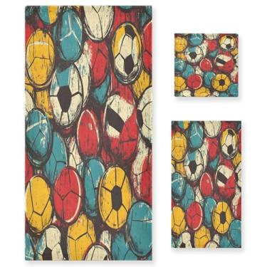 Imagem de xigua Bolas esportivas coloridas conjunto de toalhas de banheiro absorvente macio 3 peças toalha de banho toalha de mão toalhas decorativas para banheiro, academia, hotel, praia, piscina