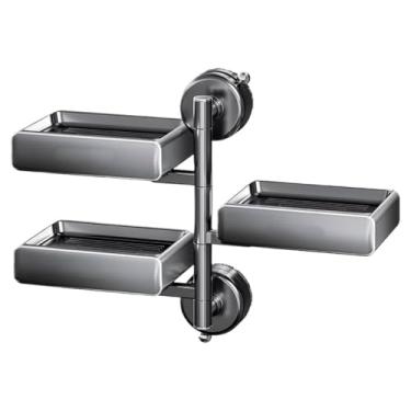 Imagem de Reforçado Ventosa de plástico montada na parede, caixa de sabão de dupla camada sem punção, rack de armazenamento de secagem por gotejamento para banheiro doméstico(Style3)