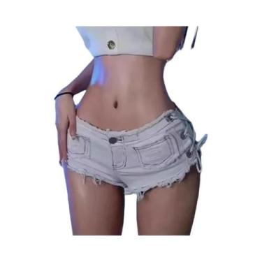 Imagem de Shorts De Denim Rasgado Para Mulheres, Sexy, Com Cintura Ajustável, Sh